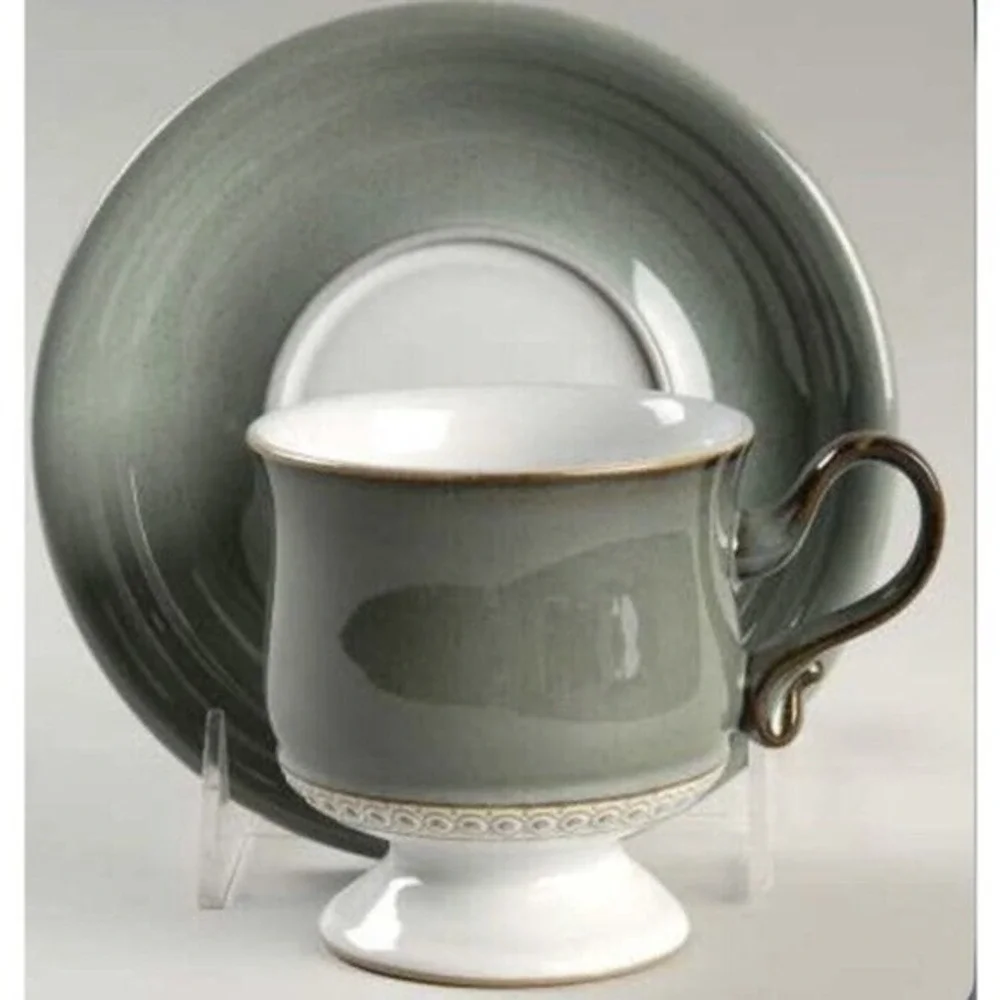 Blue‎ Denby Green Venice Footed Cup & Saucer EUC